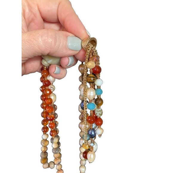 Glass beaded natural necklace with tassels - Picture 5 of 7